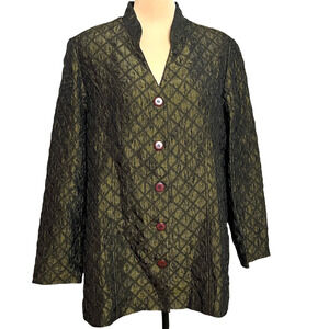 Coldwater Creek Jacket Quilted Pattern Womens Large Crinkle Texture Classic Chic
